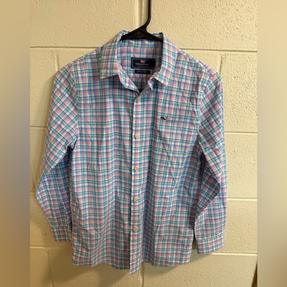Vineyard Vines Pastel Plaid Whale Shirt performance size medium